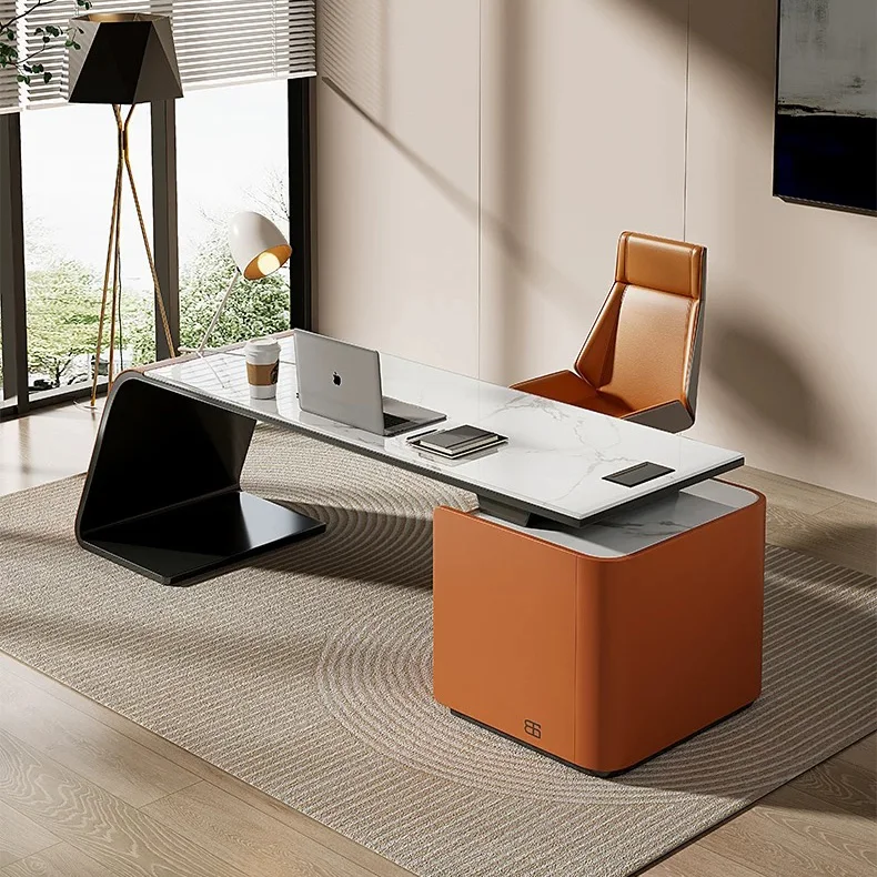 طاولة مكتب بسيطة حديثة باللون الأبيض نصف قمر مكتب مكتب تنفيذي فاخر لمدير الرئيس التنفيذي #3