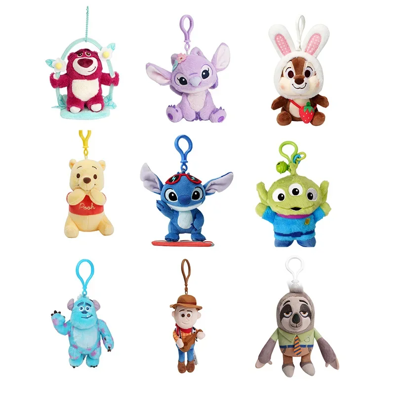 NYMINISO Disney Doll Strawberry Bear Doll Key Chain Stuffed Stitch Toy Backpack Pendant Kids Birthday Gifts