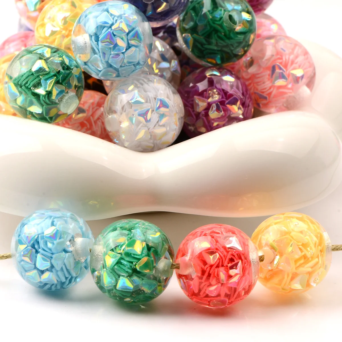 6/18pcs Random Color Transparent Confetti Round Acrylic Beads 16mm Loose Spacer Beads For Bracelet Jewelry DIY Craft Making