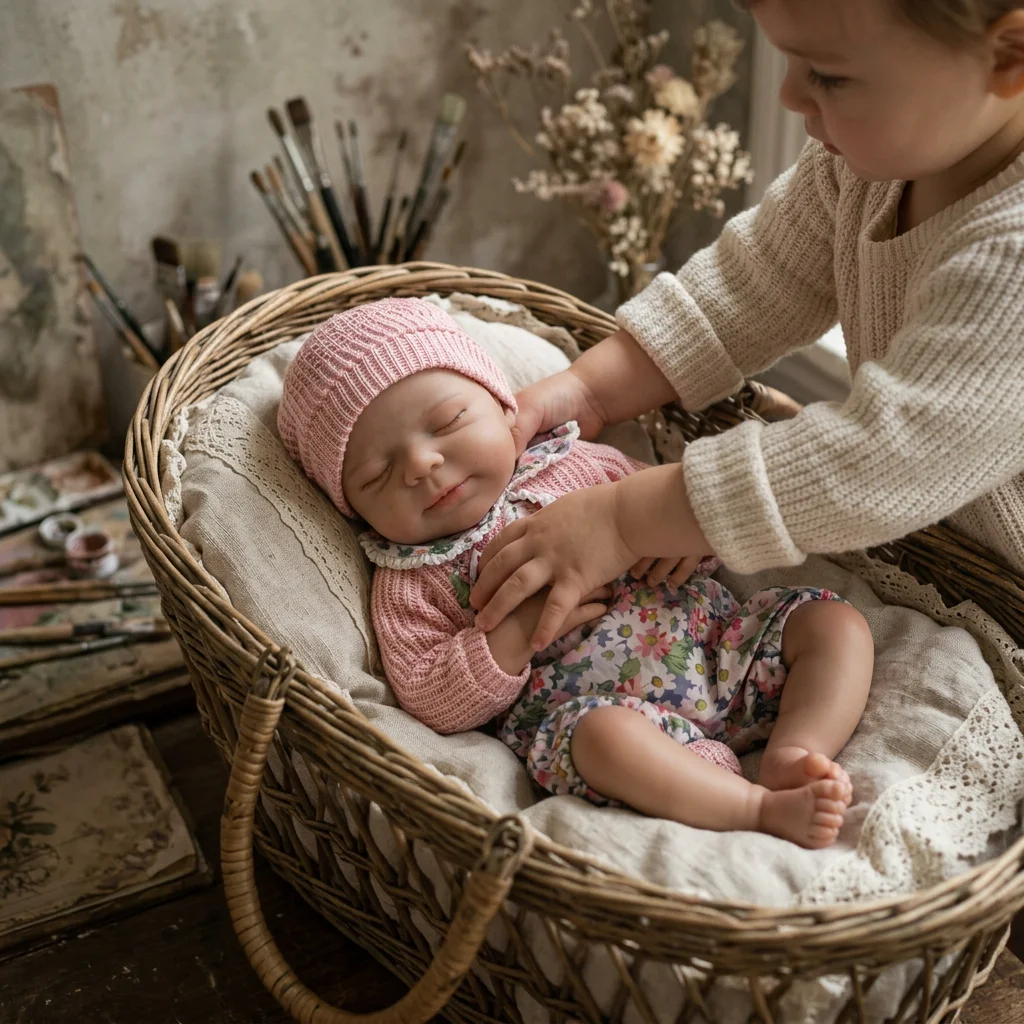 

Saskia 13 Inch Pascale Silicone Bebe Reborn Baby Doll Girl Handmade Can Open Mouth Newborn Baby