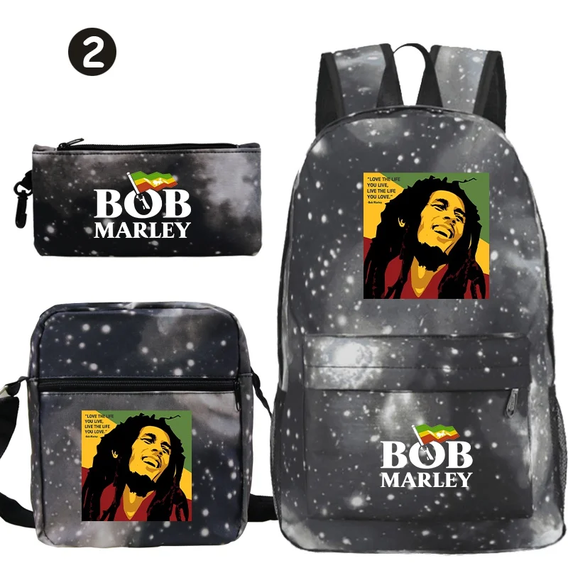 Bob Marleys Rugzak Schoudertas Etui 3 Stuks Set Mannen Tiener Mode Outdoor Rugzak Messenger Bag Studenten Schoolbenodigdheden