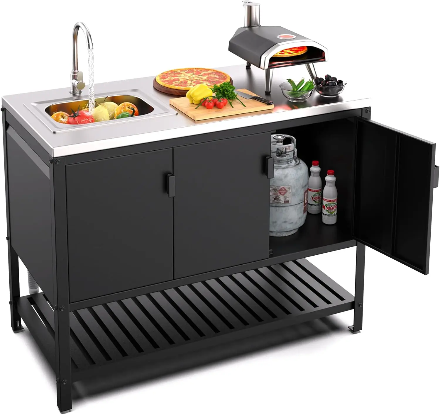 

Stainless Steel Outdoor Sink with Cabinet, Large Capacity Stainless Steel Countertop, Outdoor Kitchen Sink Station, Utility Sink