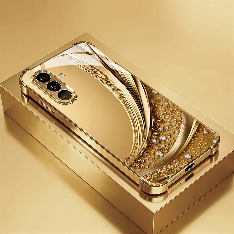 Shiny Pearl Gem Gold Art Pattern Phone Cover for Samsung Galaxy S26 S25 S24 S23 Ultra Plus Glass Len Protector Shockproof Cover