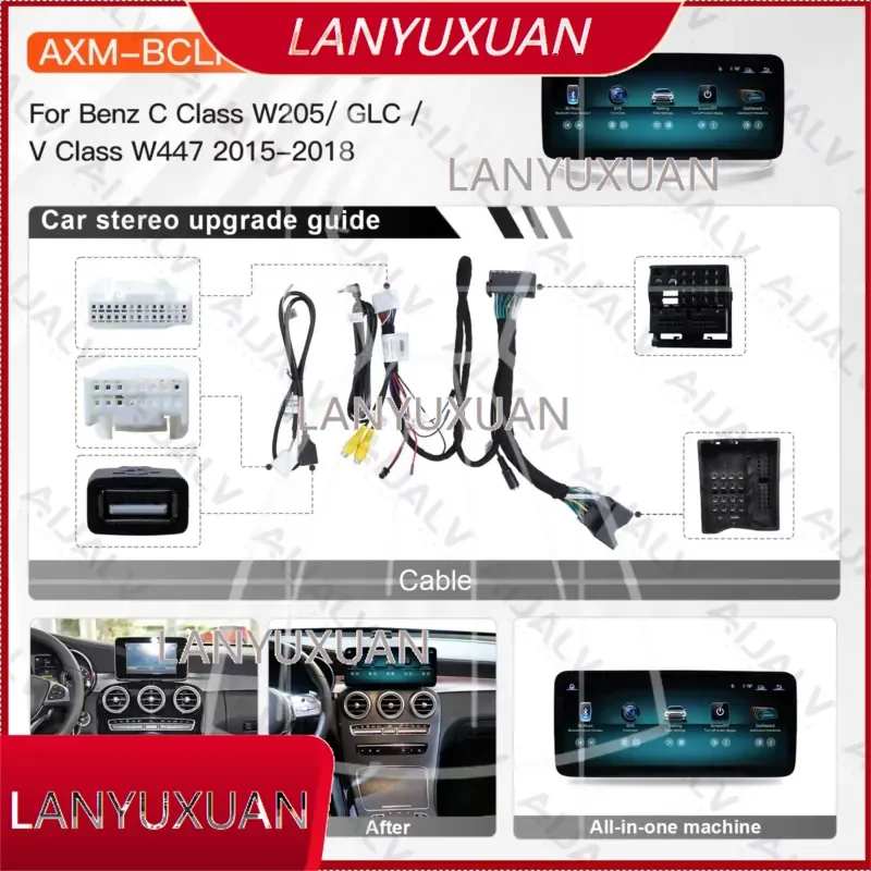 12.3 in Ultra-thin HD Linux Car Multimedia Player Frame & Wiring Harness Kit for 2015-2018 C-Class W205 V-Class
