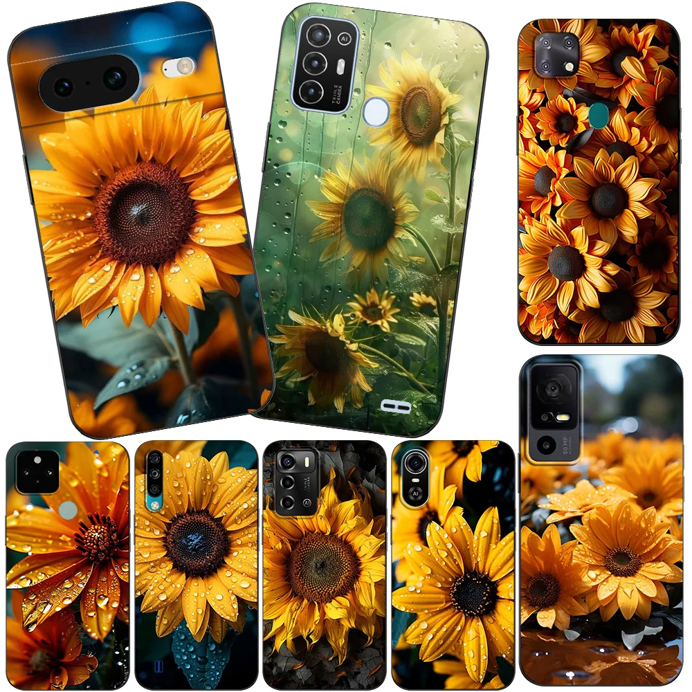 Black Tpu Case For ZTE blade A3 A5 A7 2019 A31 lite plus A51 A71 A7S V2020 L210 L8 smart vita 2022 v30 Cool Sunflower