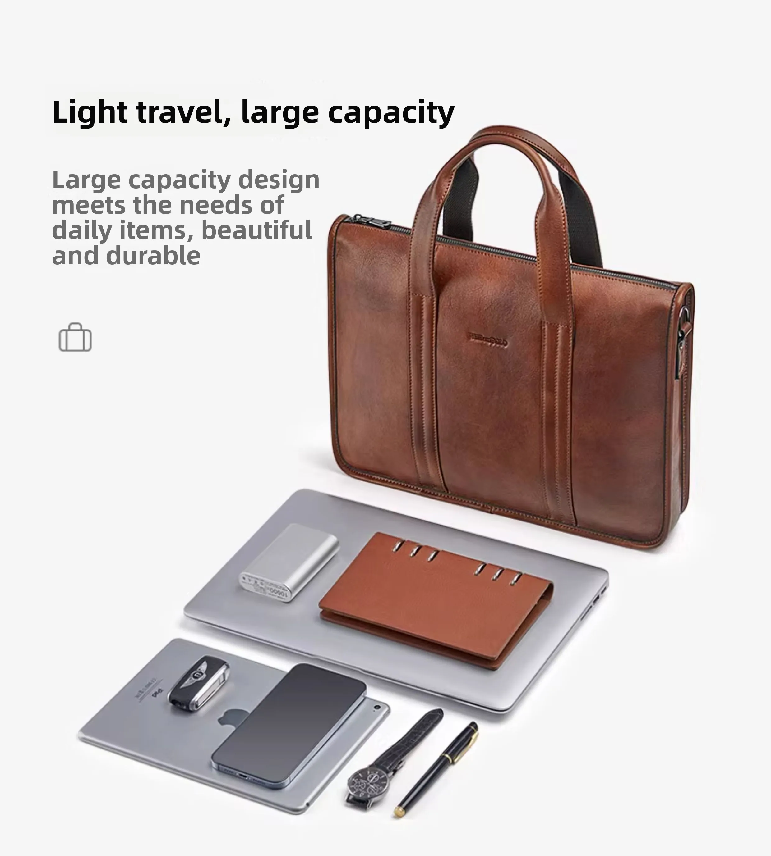 2026 New Men's Genuine Leather Briefcase Top-Grain Cowhide Vintage Business Handbag Shoulder Crossbody Messenger Bag