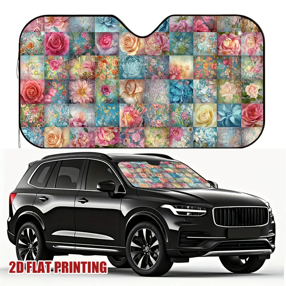 1pc Floral Quilt Collage Car Sun Visor, Universally Designed, Ideal For Family, Business, And Personal Cars, Offering All-Day Su
