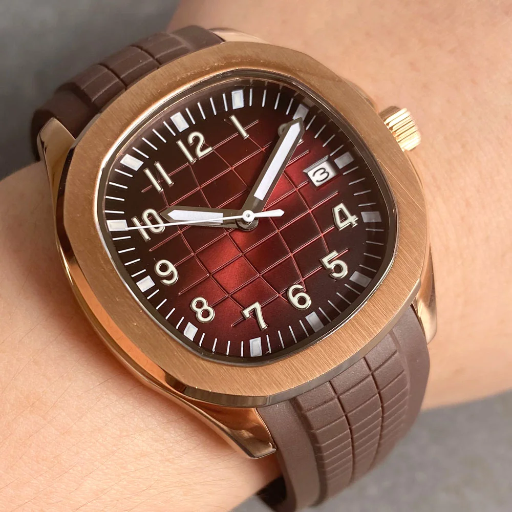 Dress 40mm Bliger Brown Earth Dial Rose Glod Case Sapphire Luminous 5ATM NH35 Automatic Mechanics Men's WristWatch