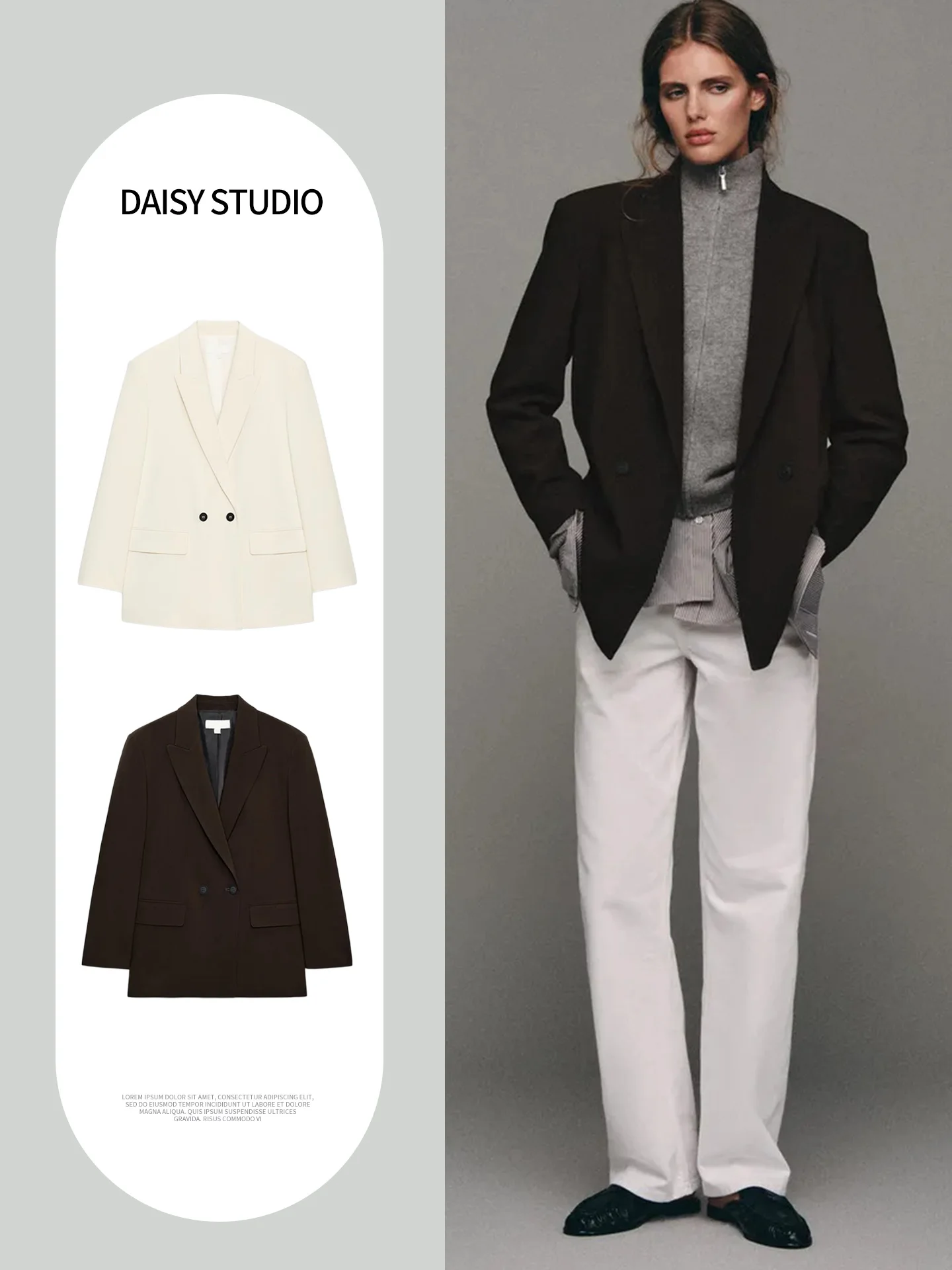 New Autumn Women's Commuter Style Long Sleeve Buttoned Shoulder Pad Double Breasted Suit Jacket Loose Polyester Fiber