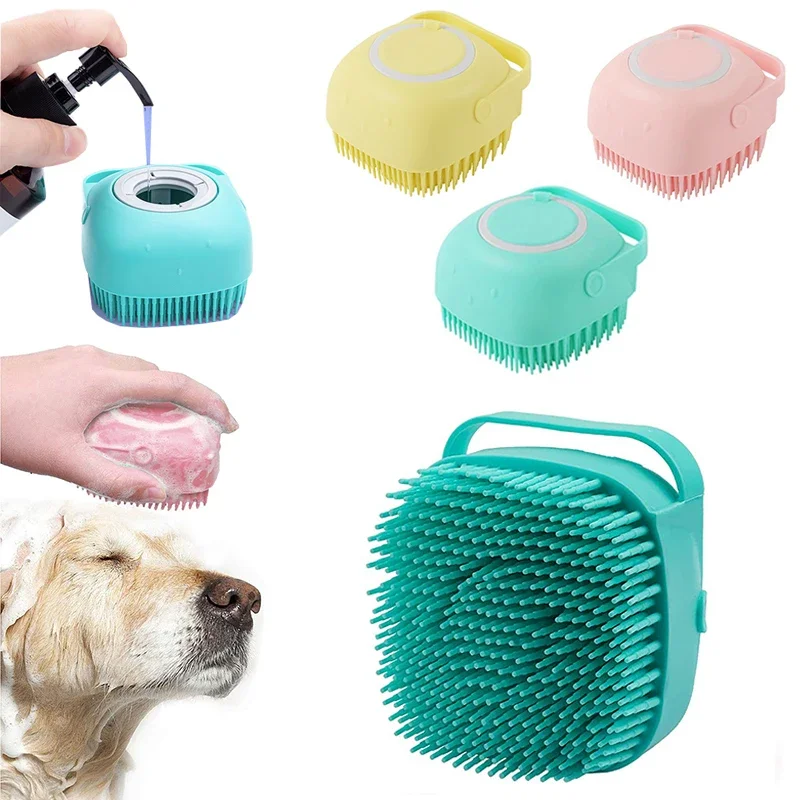 Silicone Dog Bath Massage Gloves Brush Pet Cat Bathroom Cleaning Tool Comb Brush for Dog Can Pour Shampoo Dog Grooming Supplies