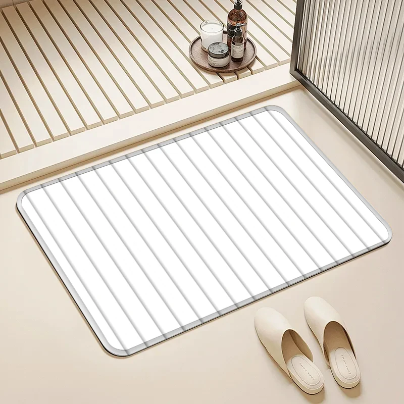 

White Striped Flannel Doormat Non-Slip Absorbent Soft Floor Mat for Entryway Bathroom Kitchen Home Decor