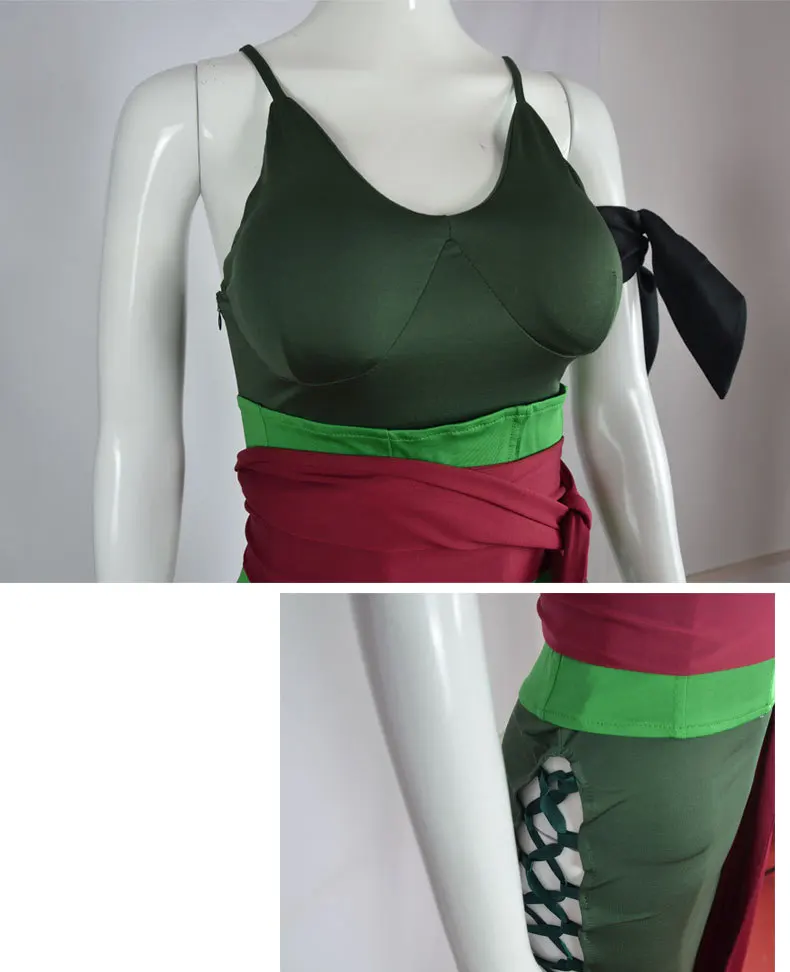 Anime Zoro Cosplay para mulheres, Roronoas, Sexy Lace Up, High Slip, Spaghetti Strap Dress, espartilho Sashes, Halloween Outfits, versão feminina