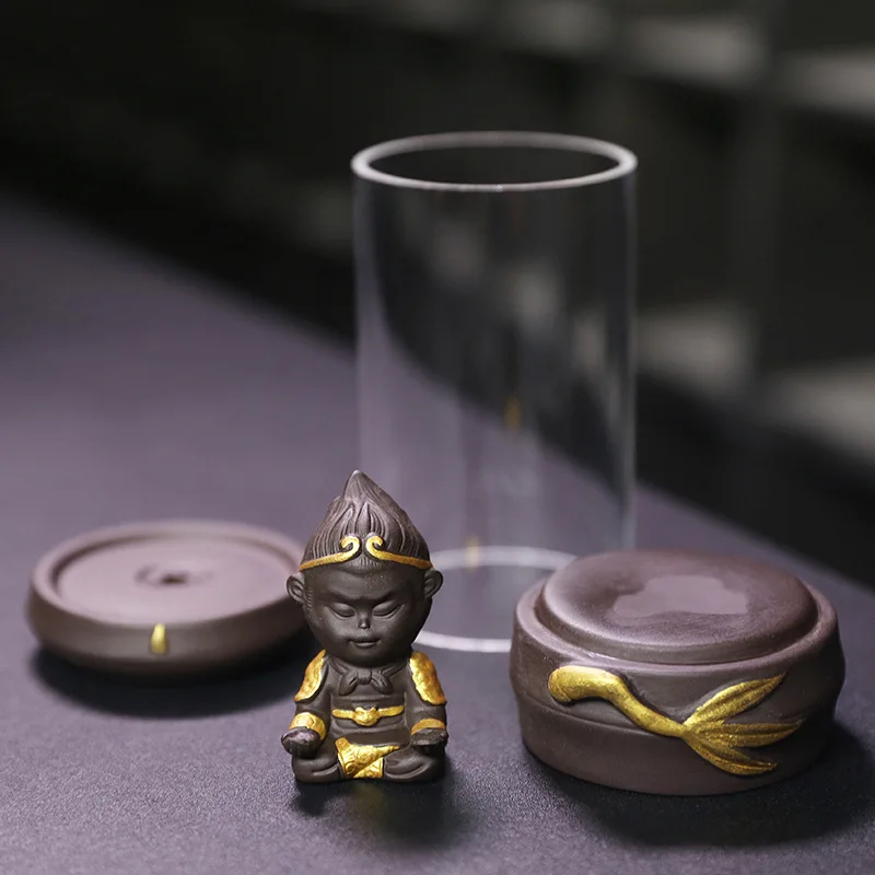Purple Clay Backflow Incense Burner Sun Wukong Windproof Cover Backflow Incense Burner Home Decor Craft Ornament Original