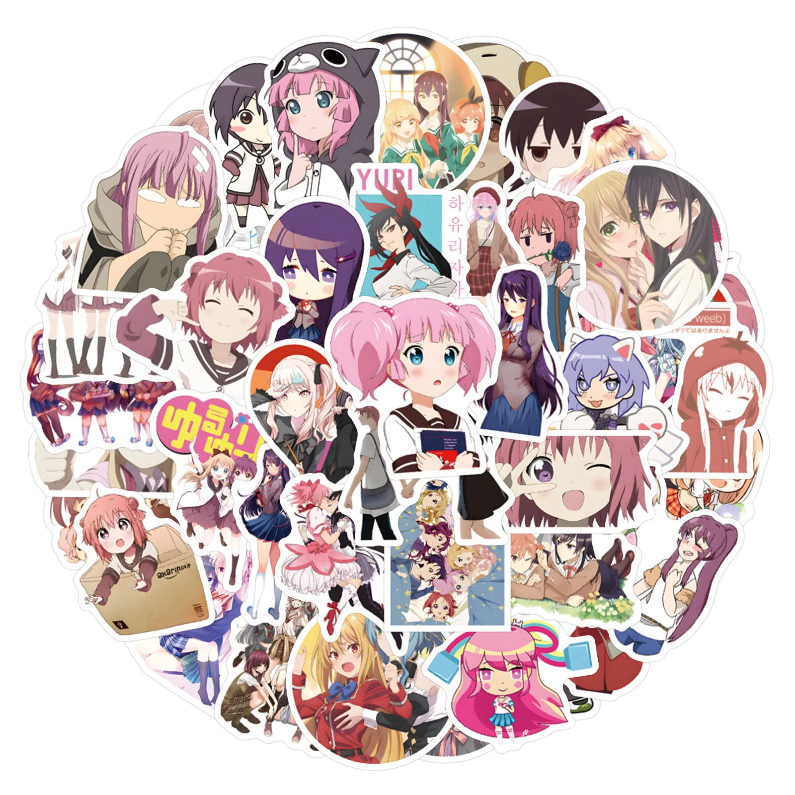 55 pçs novo yuri anime adesivo dos desenhos animados bonito diversão doodle decalque brinquedos para copo de água caixa de lápis scrapbook guitarra caderno diário