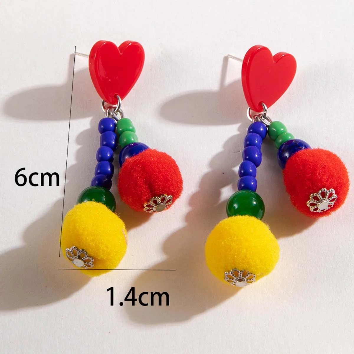 Tocona Cute Colorful Felt Ball Heart Drop Earrings for Women New Fashion Beaded Geometry Jewelry Christmas Wholesale Gift 27750