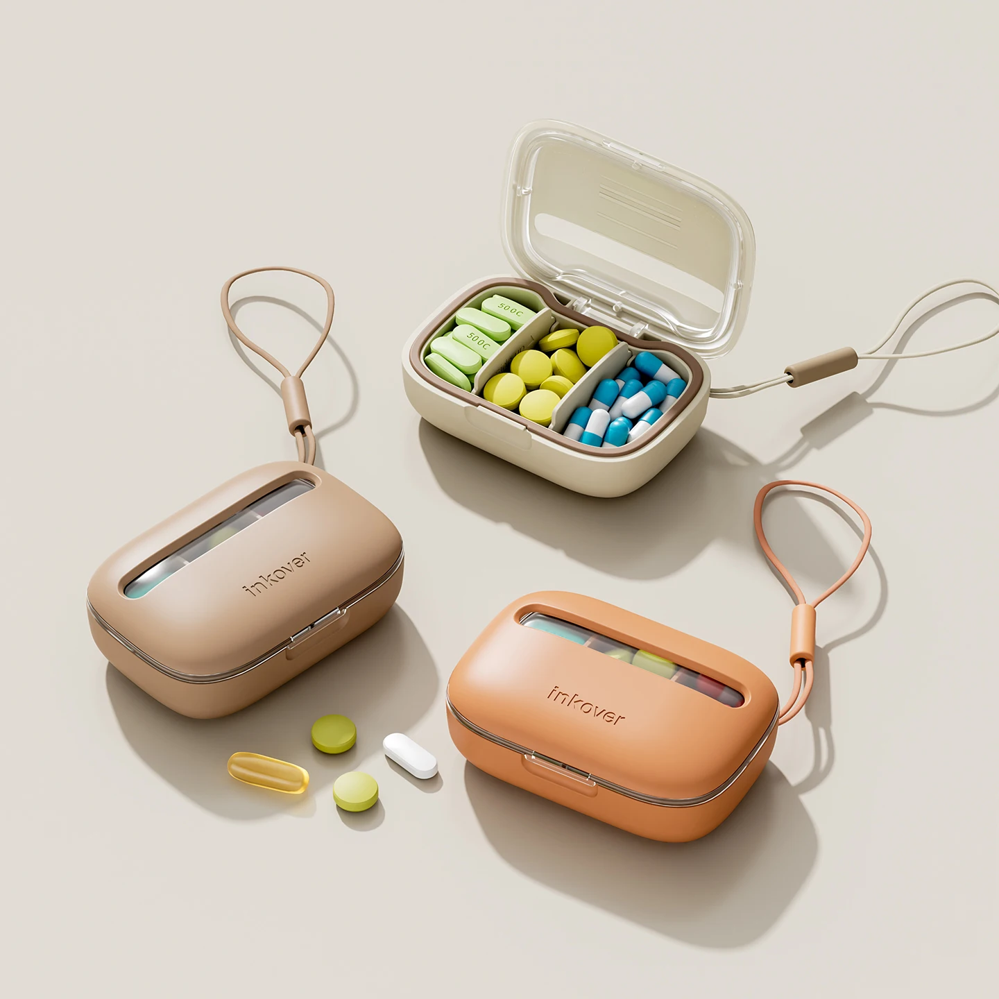 Compact Portable Pillbox with 1-3 Adjustable Compartments Removable Dividers Lanyard Included Easy Carry