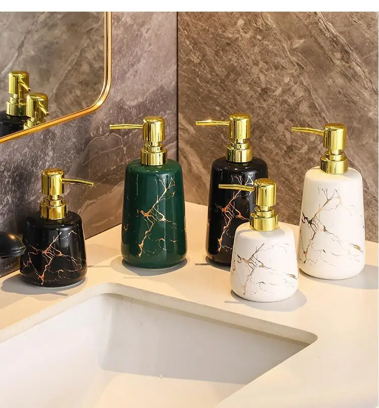 Ceramic Soap Dispenser Bathroom Accessories Electroplating ABS Nozzle Shampoo Bottle Kitchen Golden Marble Textur