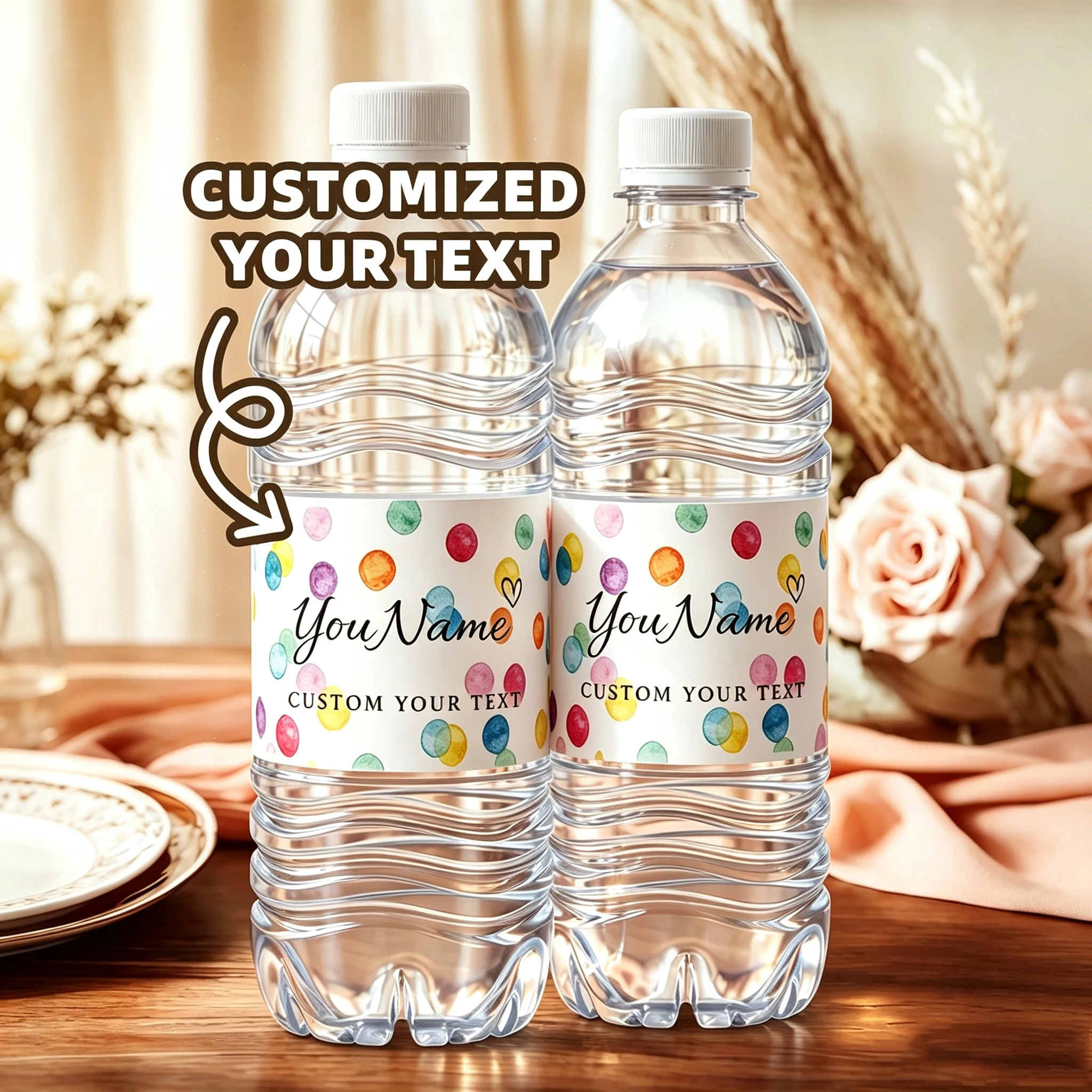 1-60Pcs Custom Stickers Water Bottle,Personalized Labels for Newlyweds,Wedding&Birthday Party Bottle Decor for Celebration Event