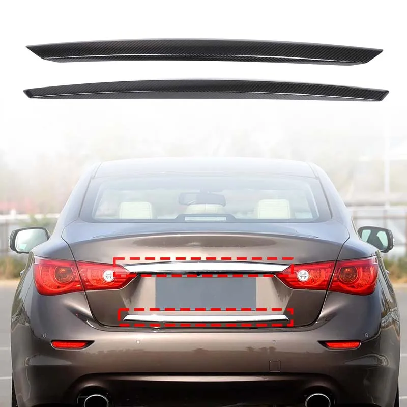 

Для Infiniti Q50 2015-2017 накладка на заднюю дверь багажника из настоящего углеродного волокна, наклейка на заднюю дверь, аксессуары для экстерьера автомобиля