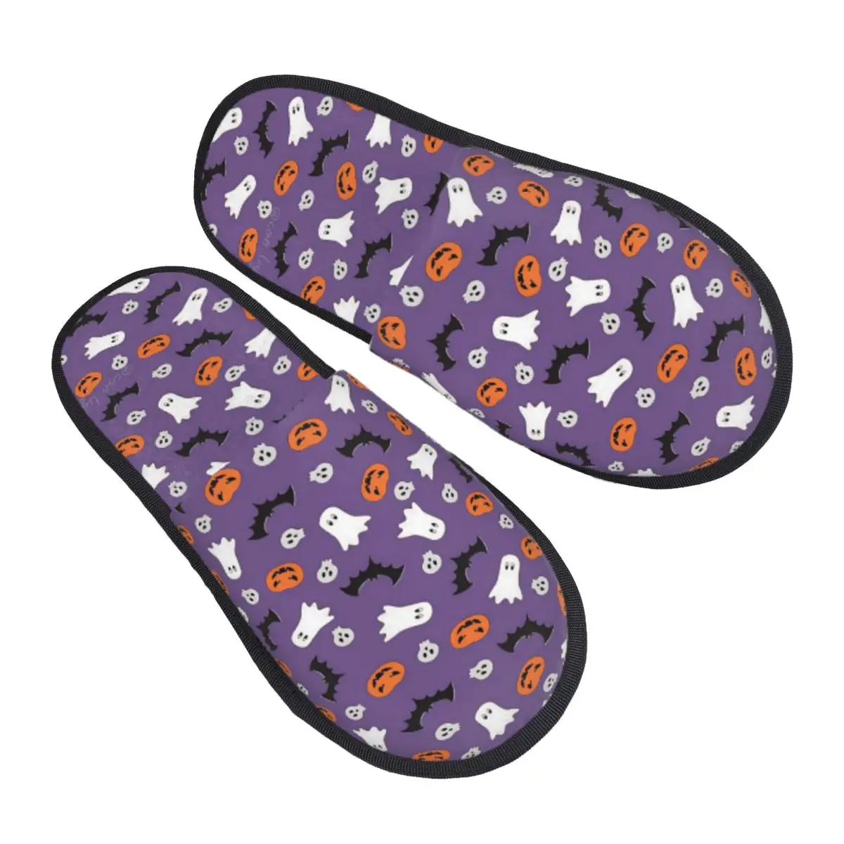 Halloween Ghost Pumpkin Spooky Trick Or Treat Witch Bedroom Slippers with Memory Foam Slipper  House Shoes with Anti-Skid Sole