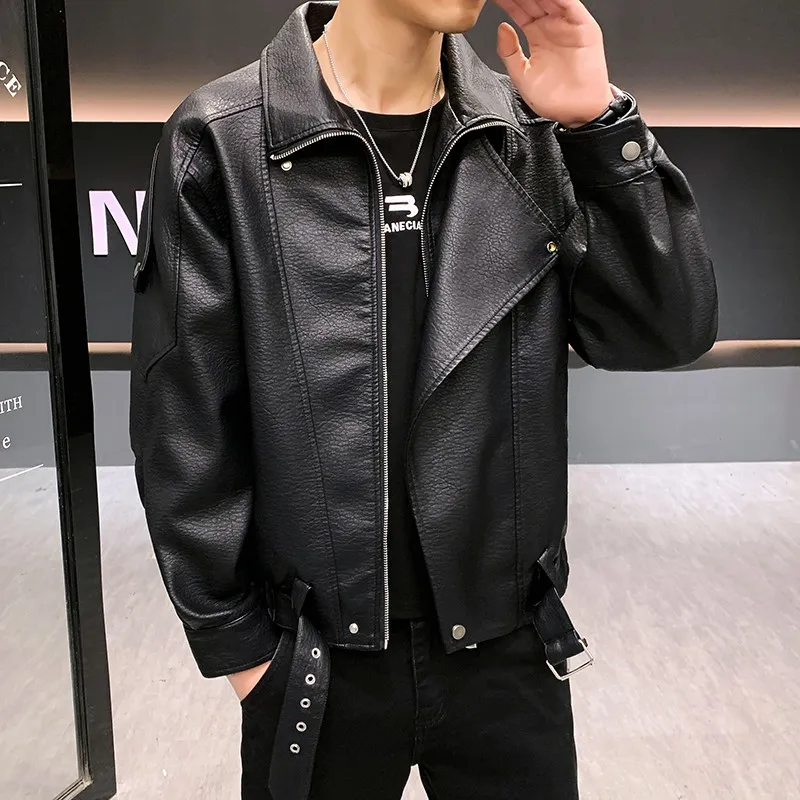 

Повседневное мужское кожаное пальто из искусственной кожи, осень-зима, модное универсальное мотоциклетное пальто, молодежное Vitali Long Sve на молнии