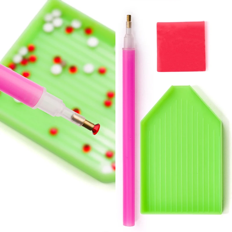 

3Pcs Nail Art Rhinestones Picker, Dotting Pen with Storage Tray for Diamonds Gel Fashion Stones Picking Tools Set