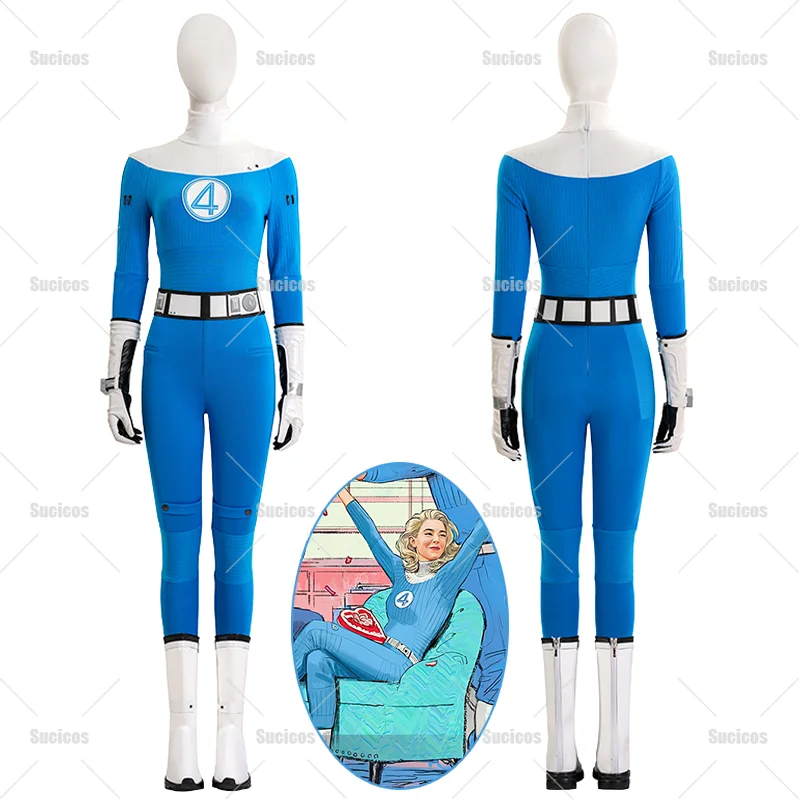 

Anime Fantastic Invisible Women Cosplay Costume Susan Storm Richards Blue Jumpsuits For Hallowmas Party Adult Women Girl