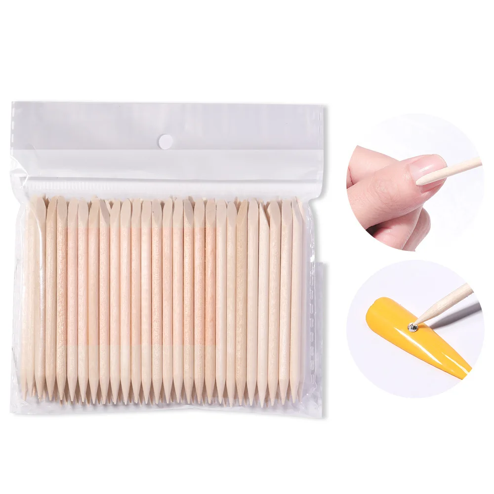 100PCS Cuticle Pusher Remover Nail Art Tools Orange Wood Sticks Rhinestones Picker Bead Pusher Manicure Pedicure Care