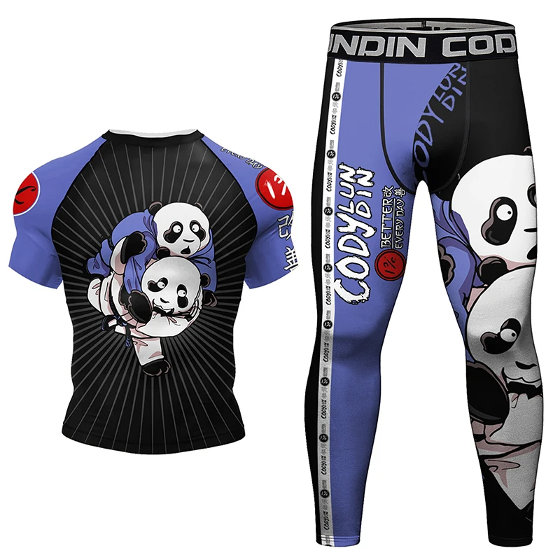 Customized Boxing Jiu Jitsu MMA T-shirt +Shorts 4Pcs/set Rashguard Men MMA Compression Clothing Bjj Gi Kickboxing Sportswear