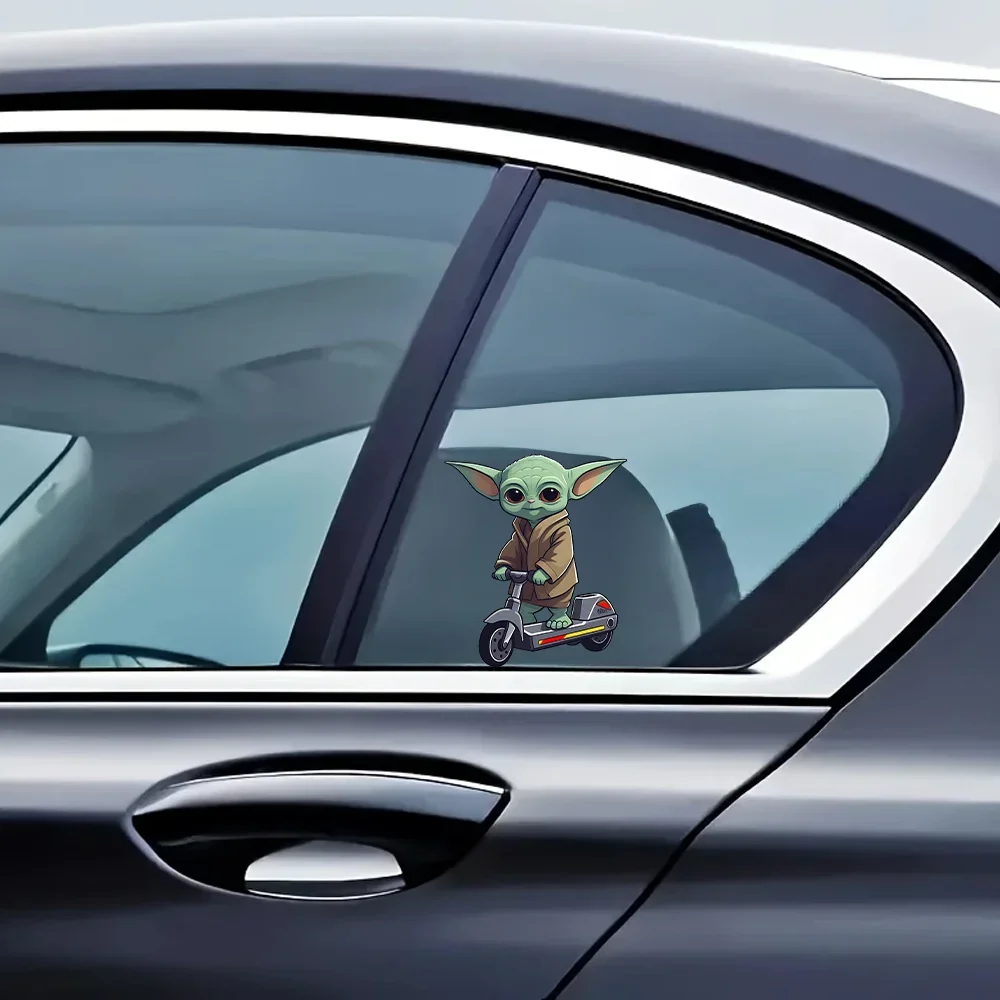 

1 шт., милая зеленая наклейка с изображением инопланетянина на скутере, наклейка с причудливым мультяшным дизайном, уникальные аксессуары для авторазвлечений