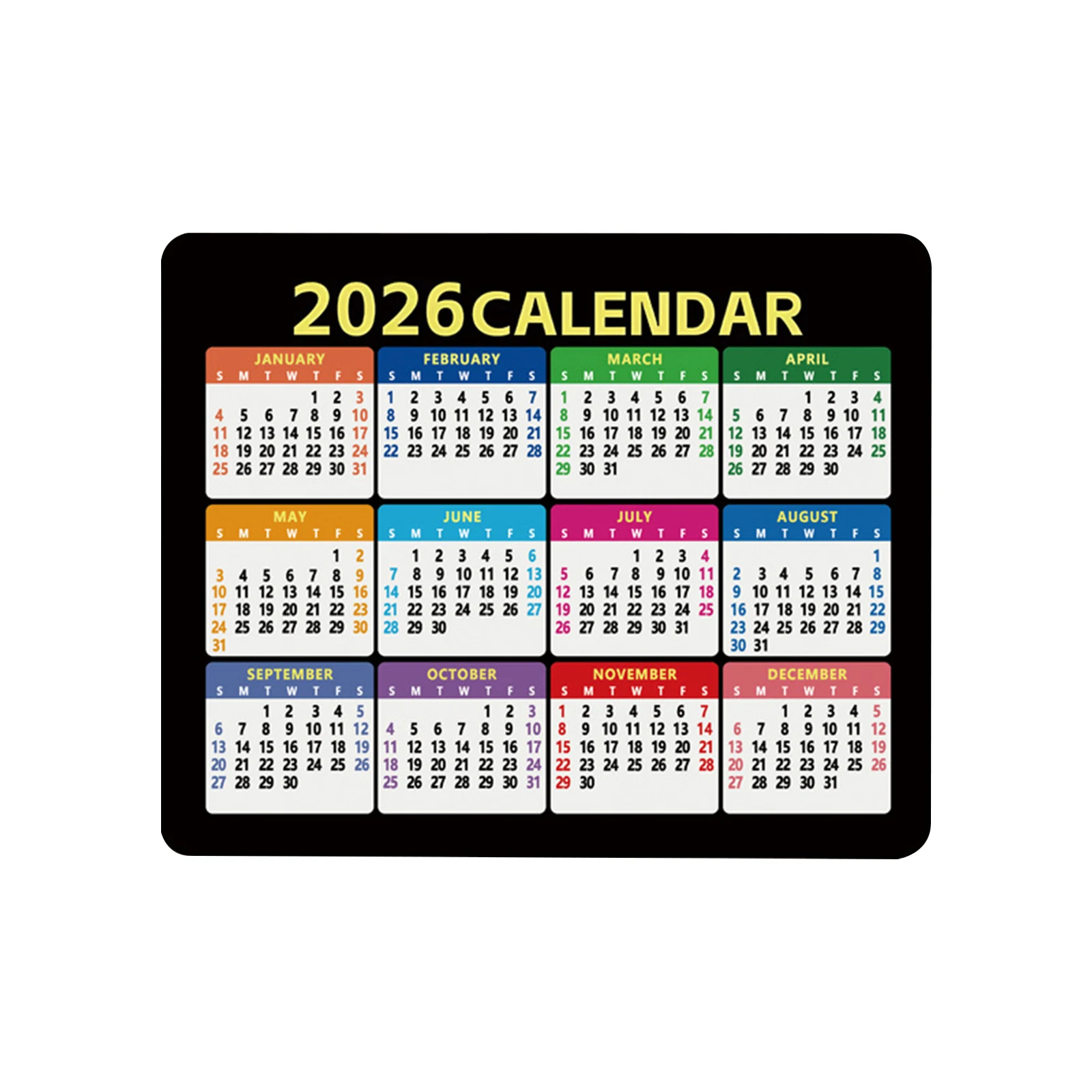 2026 Calendar Mouse Pad Desk Playmat Gaming Anti-Slip Mouse Pad Speed Computer and Office Gamer Desktop Accessories