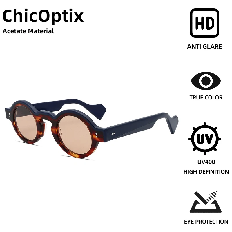 Image of ChicOptix Retro Runde Punk Design Sonnenbrille Frauen Männer Mode Niet Dekoration Acetat Sonnenbrille UV400 Farbige Nylon Objektiv