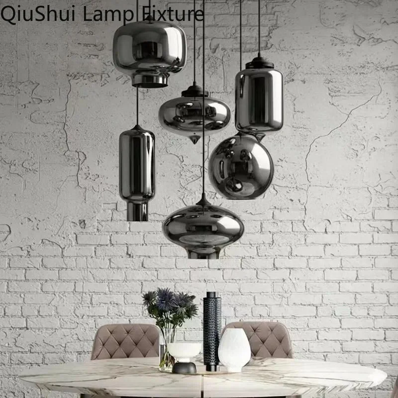 Modern Smoked Black Mirror Glass Pendant Light Luxury Electroplated Finish Industrial Mid Century Style Hanging Lamp For