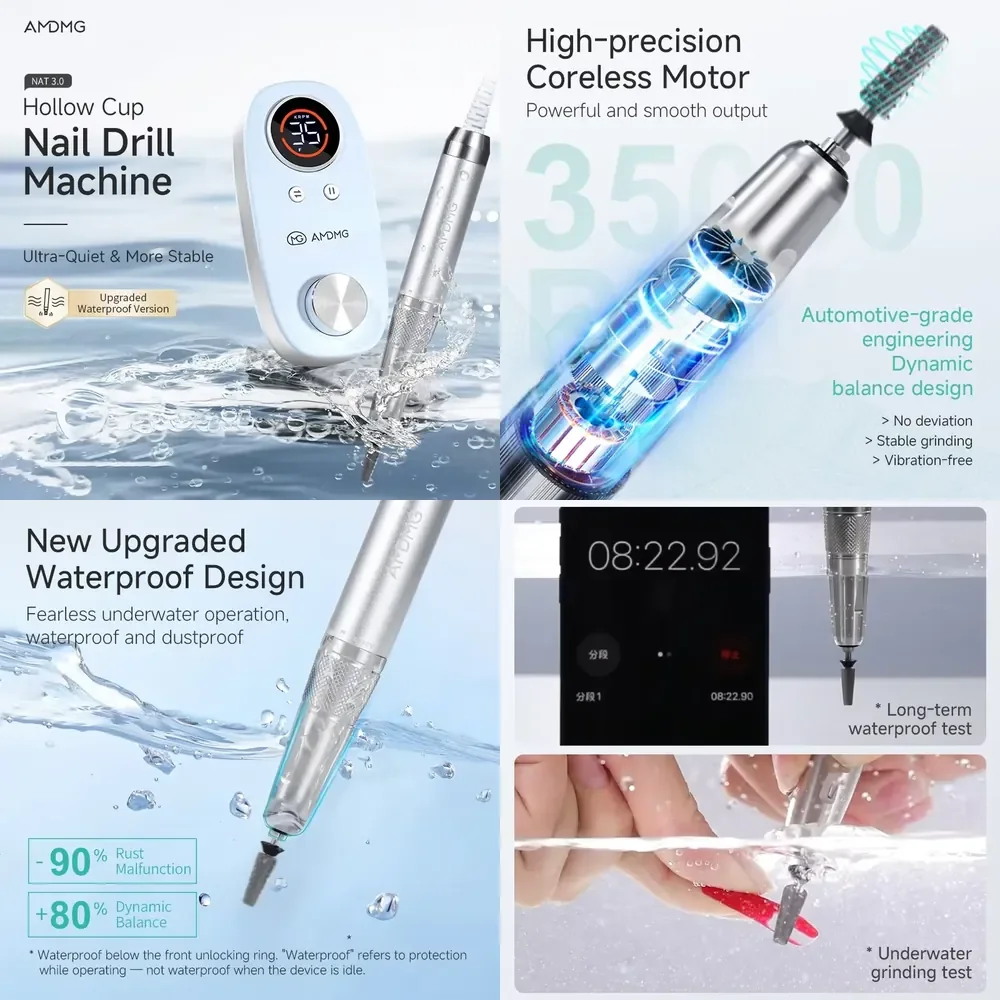 AMDMG 2025 Waterproof Coreless Nail Drill Machine Portable Professional Electric Rechargeable 35000rpm Nail Drill Machine
