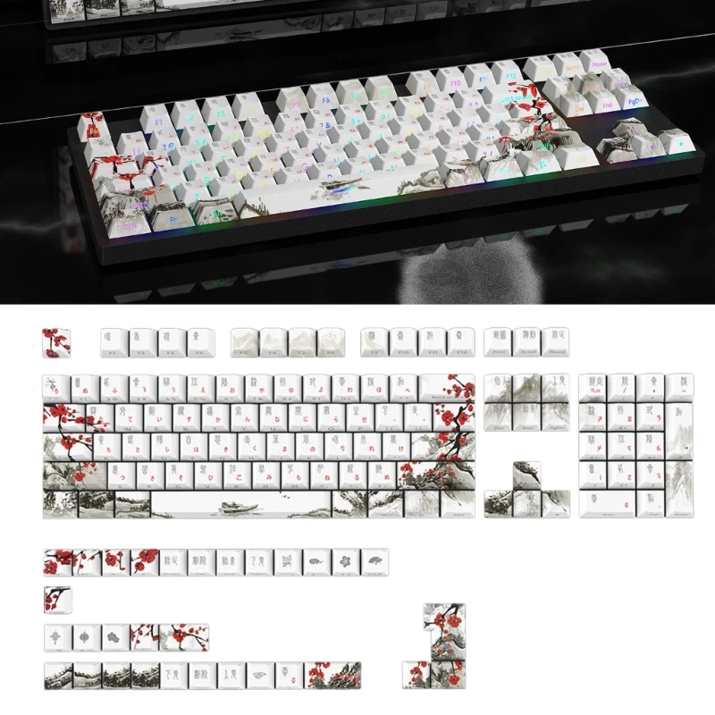 Keycaps Plum Blossom Keycaps 135Keys PBT DyeSublimation Russian Korean Japanese English For Mechanical Keyboards Dropship