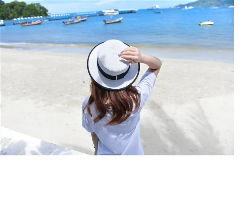 Sommer Outdoor M-Buchstabe Strass Flacher Rand Sonnenhüte Sommer Damen Bowler Hut Strohkappe für Reisen und Einkaufen – Detail 7