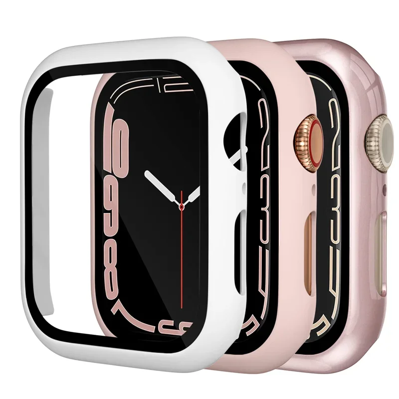 Tempered Glass+ cover For Apple Watch Case series 9 8 7 41mm 45mm 42mm HD PC bumper Screen Protector iWatch 6 5 4 se 44mm 40mm