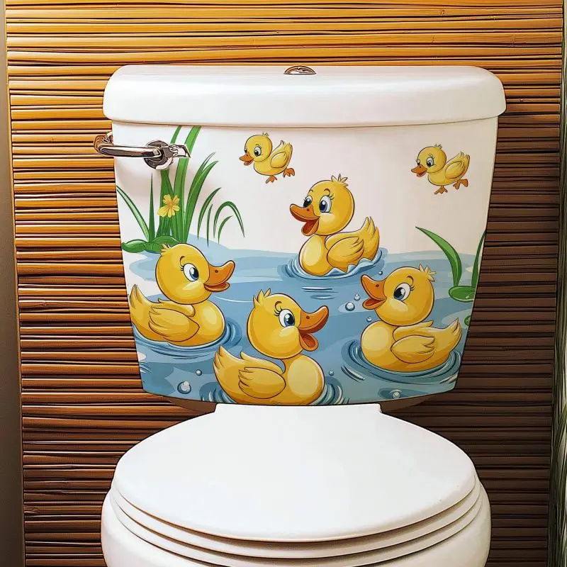Cartoon Duck Playing in The Water Wall Sticker Bathroom Toilet Decor Living Room Refrigerator Home Decoration Decals S761