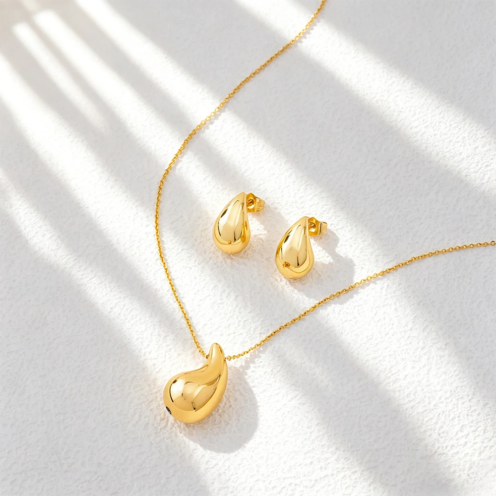 Women's Italian Gold Color Necklace & Earrings Set