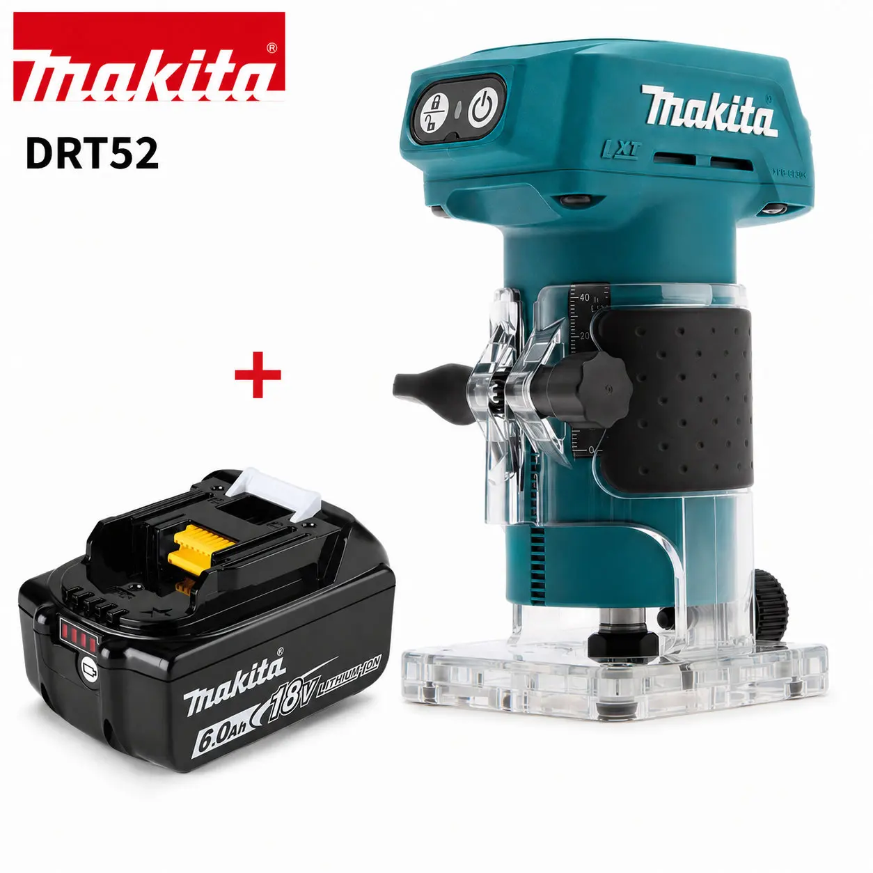 Makita DRT52 18V LXT Akku-Kompaktfräser, leistungsstarkes Holzbearbeitungswerkzeug für präzises Multitasking bei Kantenbearbeitung, Profilierung und Nutfräsarbeiten