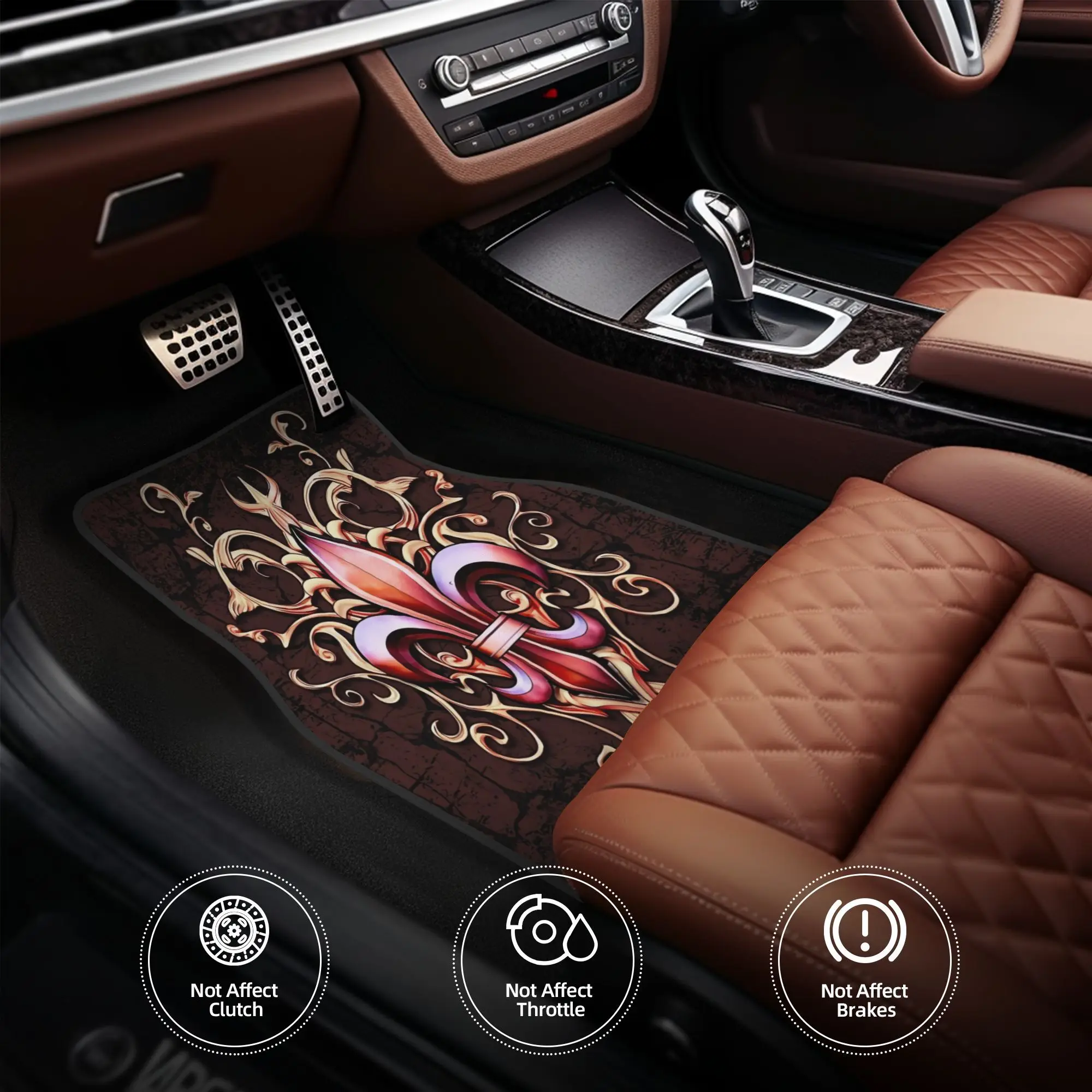 4pcs French Lily 3D Illustration Version 4 Car Floor Mats, Durable, Fit For Cars, Ideal Gift, Vehicle Interior Mats, Playful Des