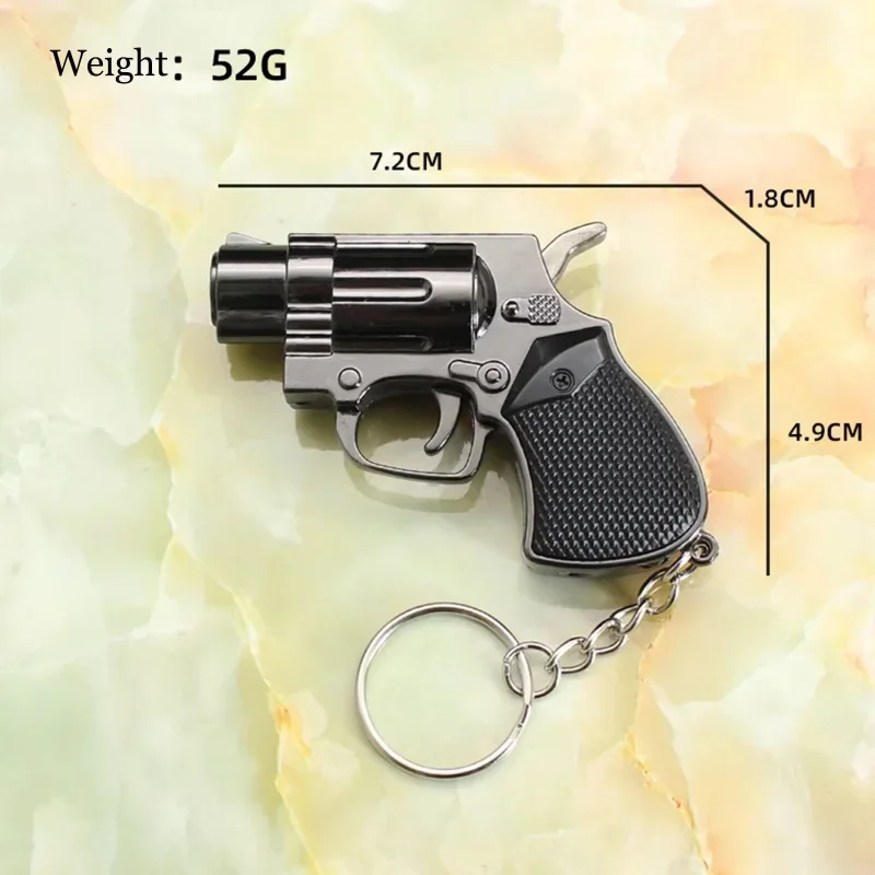 Novelty Mini Revolver Shaped Lighter Windproof Jet Blue Flame Butane Keychain Lighter Zinc Alloy Men Collection Smoking Gift