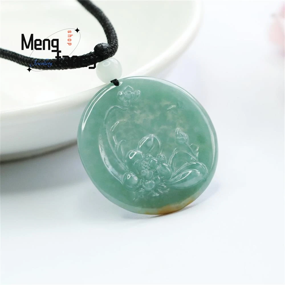 Natural Jadeite Ice Blue Water Lotus Flower Pendant Exquisite Elegant Charm High-grade Luxury Quality Fine Jewelry Holiday Gifts