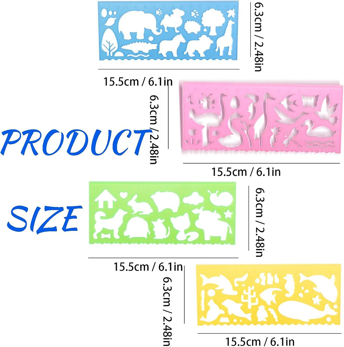 4 قطع مسطرة متعددة الوظائف متعددة الاستخدامات بأنماط لطيفة مختلفة، مسطرة رسم قرطاسية مبتكرة للطلاب