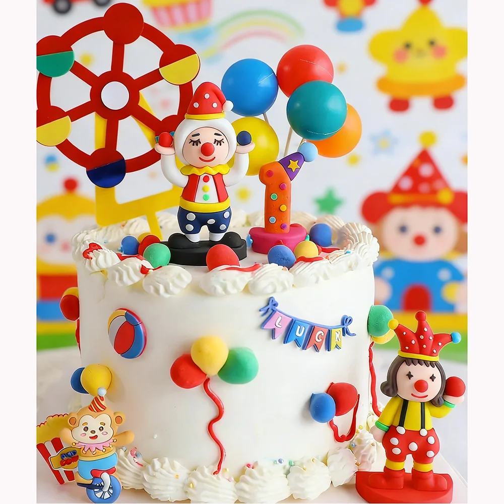 Adorno para pastel con temática de circo, payaso, animal de circo, león, elefante, para niños, primer cumpleaños, decoración para fiesta de bienvenida al bebé