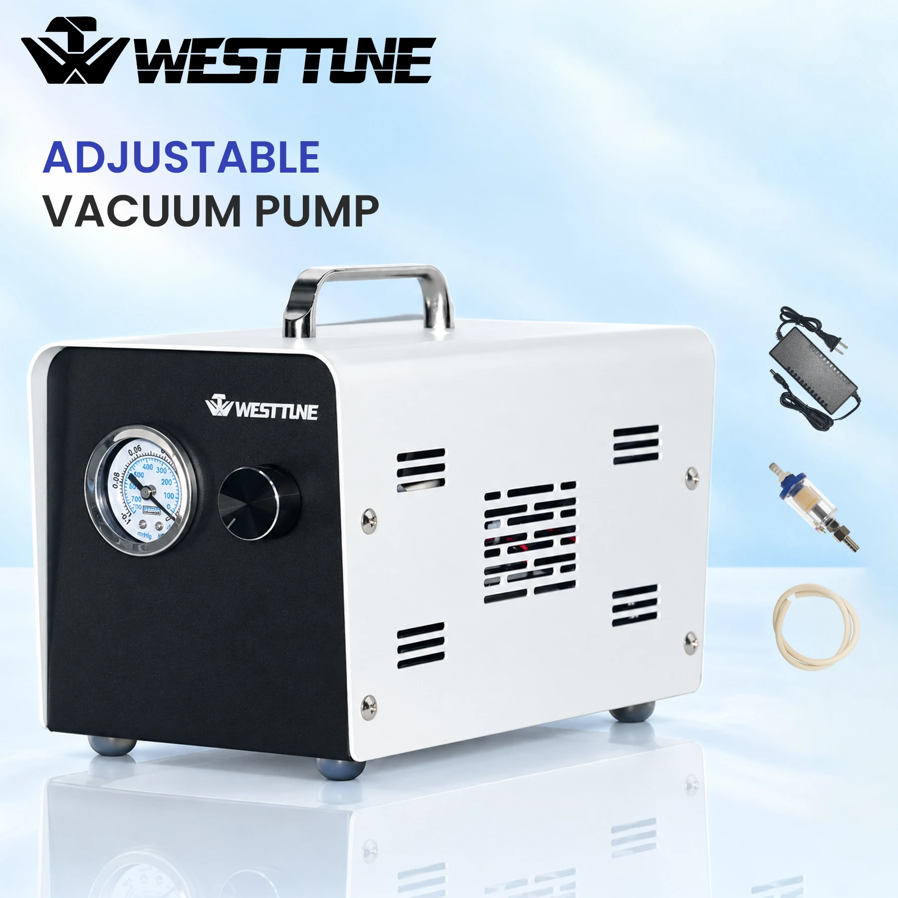 Small Lab Vacuum Pump Oil-Free Dual-Purpose Diaphragm Pump with Adjustable Speed Suction Low Noise Continuou Duty for Filtration