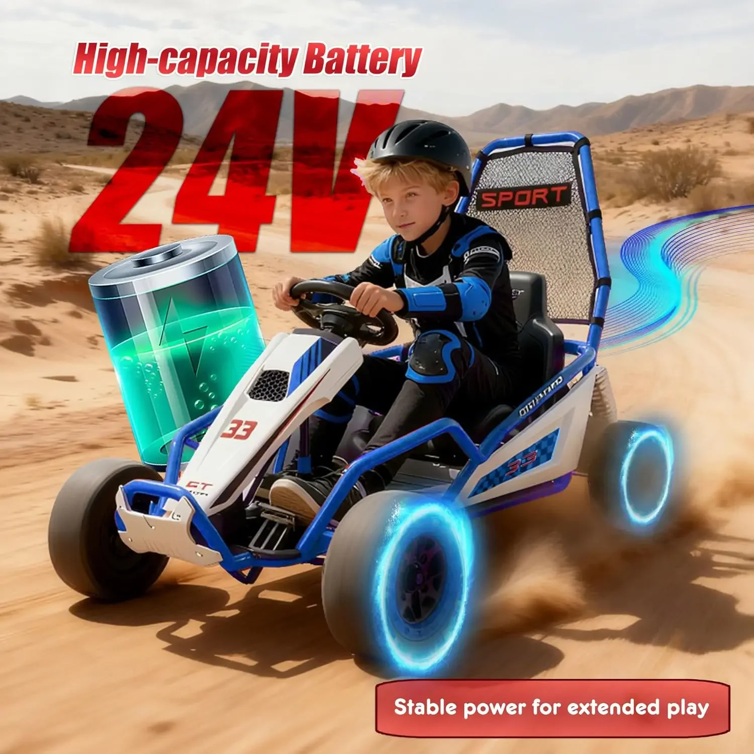 24V 8.5 MPH Electric Go Kart for Kids, 400W Powerful Drift Kart w/Front EVA Wheel & Metal Frame, Ride on Toy w/Music & Lights, S