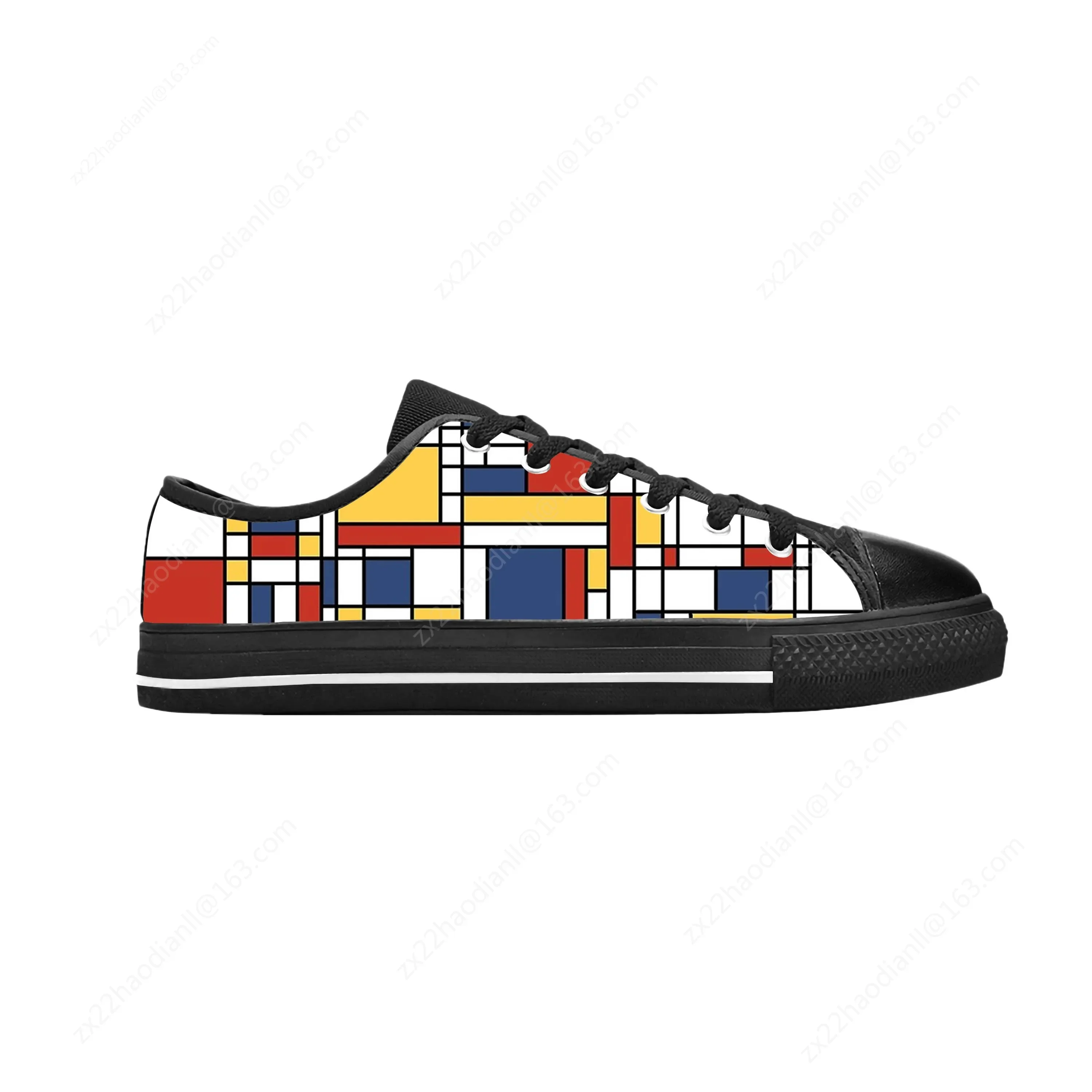 Piet Mondrian Pattern Painting Art Abstract Funny Casual Cloth Shoes Low Top Comfortable Breathable 3D Print Men Women Sneakers