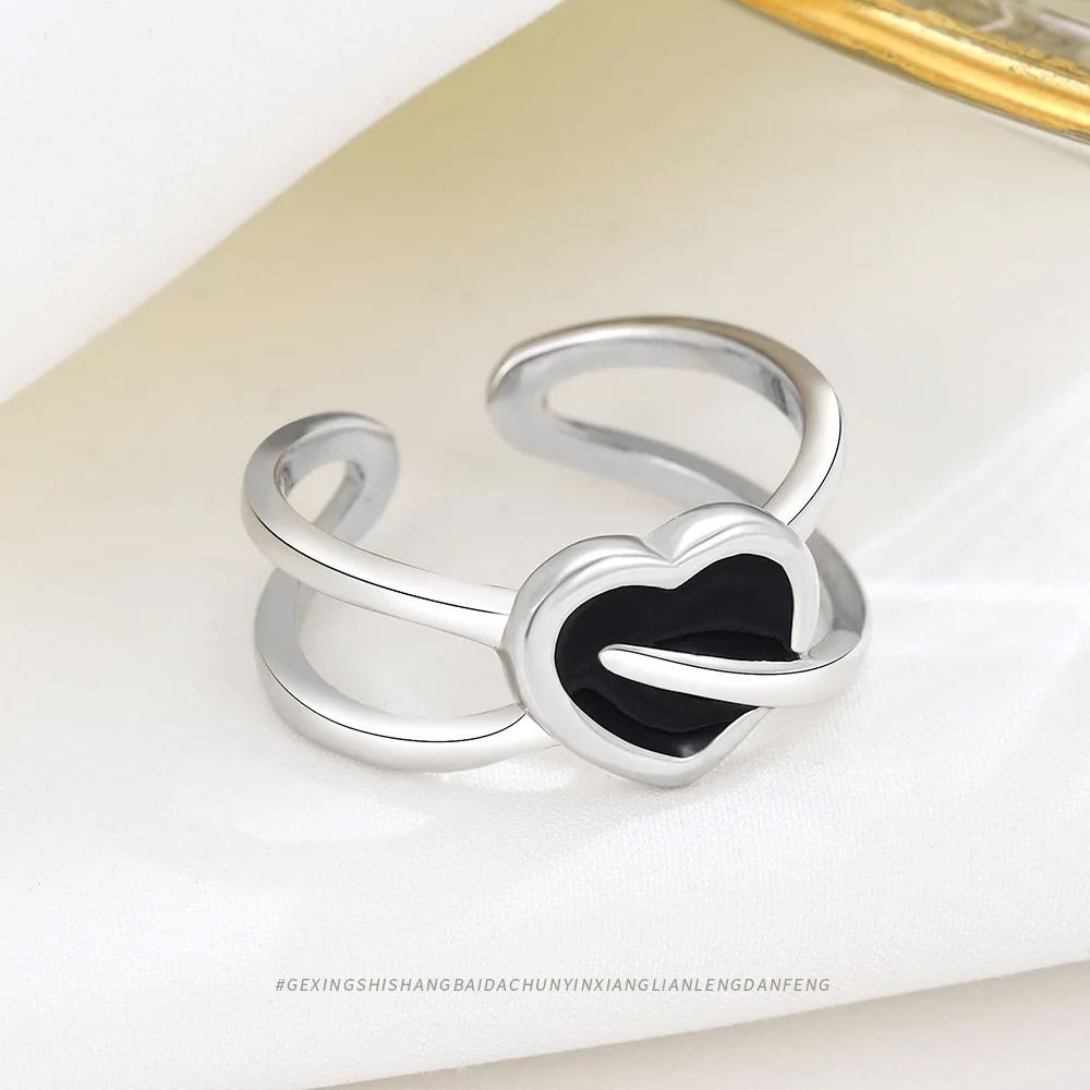 Chic and Unique Ins Style S925 Sterling Silver Drip Glaze Heart-shaped Ring for Women