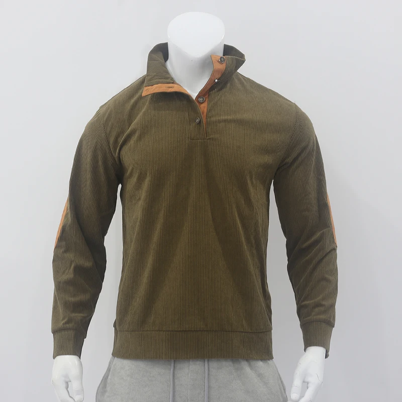 2023 New Autumn Men\'s 5XL Casual Standing Neck Long Sleeve Pit Corduroy Sweater in Stock